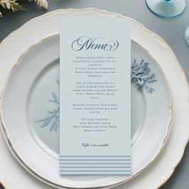 Menu Casamento Elegante à Beira-Mar com Listras Azuis