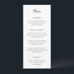 Menu Casamento Elegante Antonia Black and White<br><div class="desc">Menus de casamento elegantes com um simples design com roteiros e fontes serif.</div>
