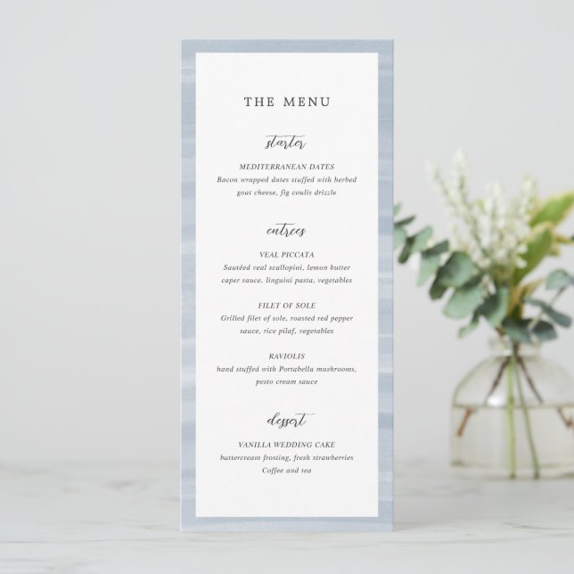 Menu Casamento Elegante Azul-Muted Chic Costeiro (Em pé/Frente)