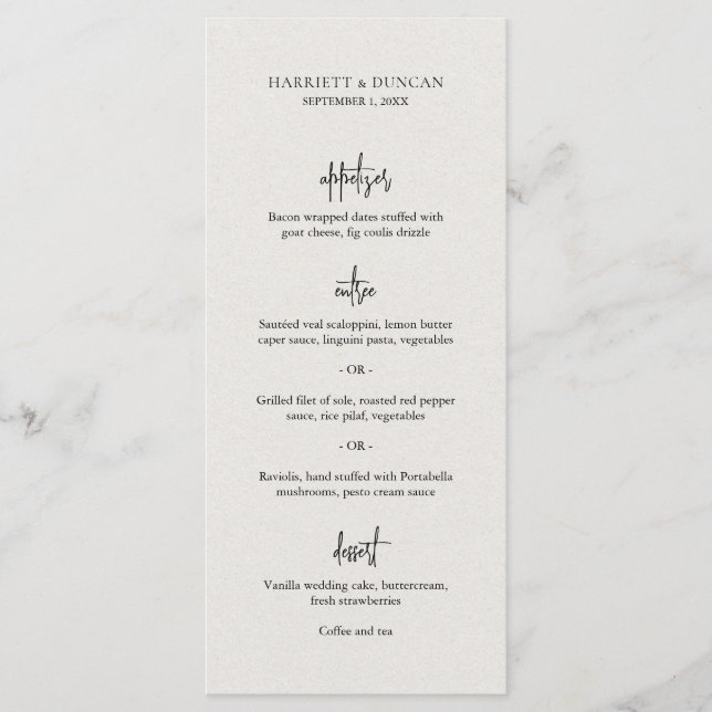 Menu Casamento Elegante Bege Atemporal (Frente)