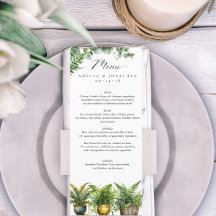 Menu Casamento Elegante Boho Fern Eucalyptus Green