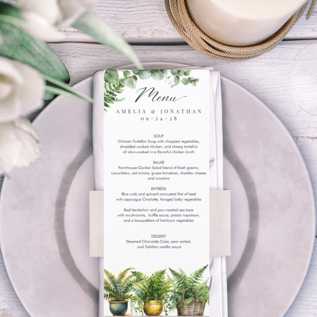 Menu Casamento Elegante Boho Fern Eucalyptus Green (Criador carregado)