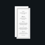 Menu Casamento Elegante Branco e Negro Clássico<br><div class="desc">Menu clássico de casamento preto e branco com um design simples e mínimo com seu monograma, nomes e data de casamento no topo junto com seu menu cercado por uma dupla borda. As fontes se alternam entre um script elegante, um serif tradicional e fontes sans serif minimalistas. Este menu é...</div>
