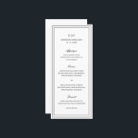 Menu Casamento Elegante Branco e Negro Clássico<br><div class="desc">Menu clássico de casamento preto e branco com um design simples e mínimo com seu monograma, nomes e data de casamento no topo junto com seu menu cercado por uma dupla borda. As fontes se alternam entre um script elegante, um serif tradicional e fontes sans serif minimalistas. Este menu é...</div>
