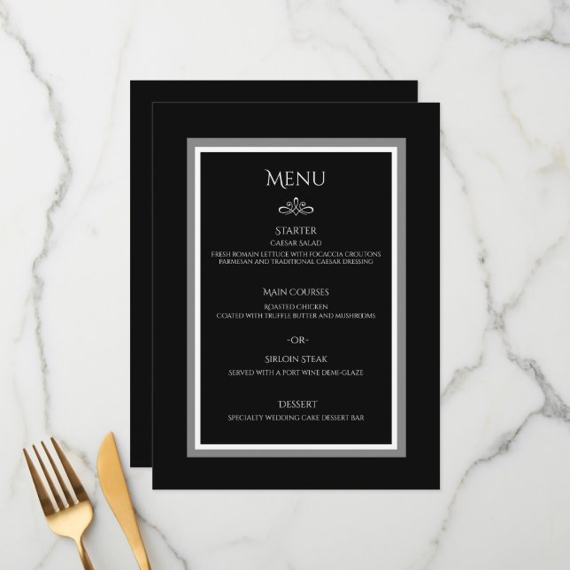 Menu Casamento elegante branco e preto minimalista simp (Frente/Verso In Situ)
