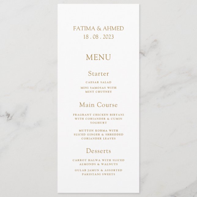 Menu Casamento Elegante Branco Muçulmano Islâmico (Frente)