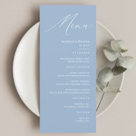 Menu Casamento Elegante Caligrafia Azul Empoeirado