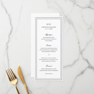 Menu Casamento Elegante Clássico Branco e Negro Gertrud