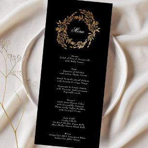 Menu Casamento Elegante Clássico de Crest Dourado Negro