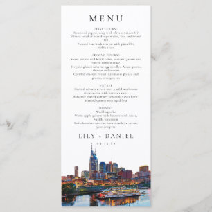 Menu Casamento Elegante com Aquarela no Rio de Nashvill
