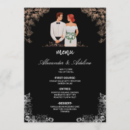 Menu Casamento Elegante com Floral Escuro