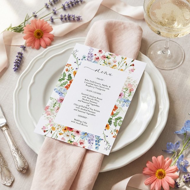 Menu Casamento Elegante com Flores Silvestres Coloridas (Criador carregado)