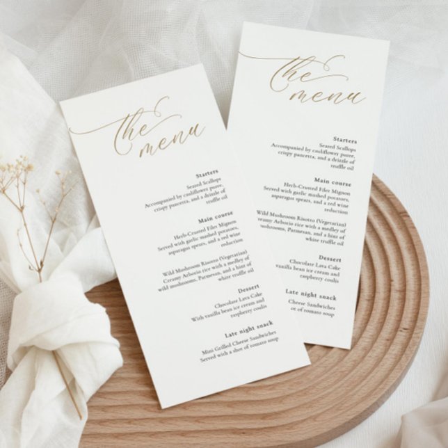 Menu Casamento Elegante com Fonte Dourada de Calig (Criador carregado)