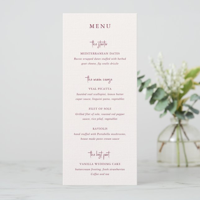 Menu Casamento Elegante com Letra Manuscrita Moderna em (Em pé/Frente)