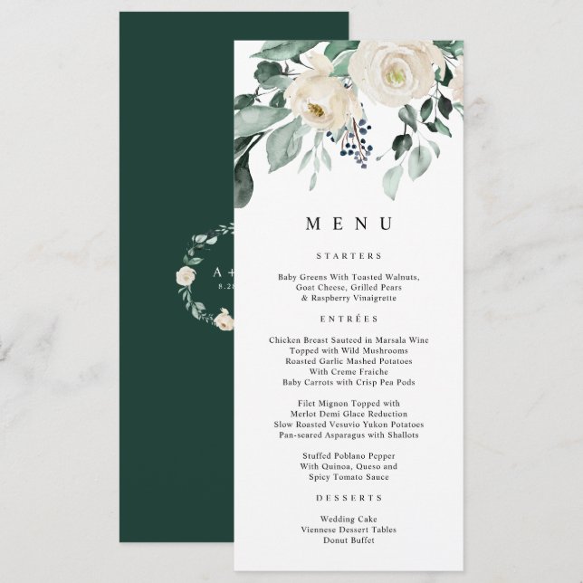 Menu Casamento Elegante com Verdor Esmeralda (Frente/Verso)