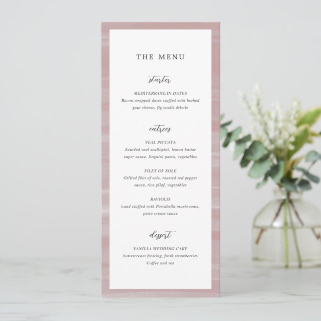 Menu Casamento Elegante Cor-de-Rosa-Chic Costeiro (Em pé/Frente)
