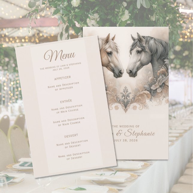 Menu Casamento Elegante de Cavalos (Elegant Horse Wedding Menu (front and back))