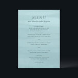 Menu Casamento Elegante De Cor Azul Moderno<br><div class="desc">Menu de casamento moderno com o menu de janto sobre um fundo de cor d'água abstrato.</div>