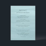Menu Casamento Elegante De Cor Azul Moderno<br><div class="desc">Menu de casamento moderno com o menu de janto sobre um fundo de cor d'água abstrato.</div>