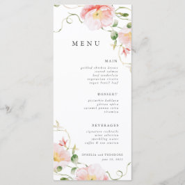 Menu Casamento Elegante De Cores De Água Rosa Selvagens
