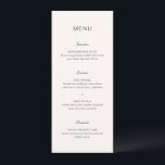 Menu Casamento Elegante de Creme Simples<br><div class="desc">Menu de casamento moderno com um simples design com uma combinação de uma fonte sans serif contemporânea,  um roteiro elegante e uma fonte itálica.</div>