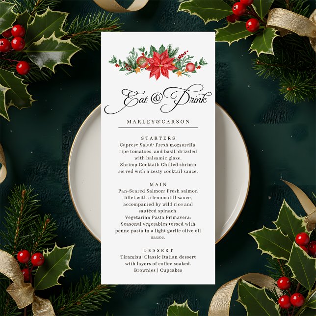 Menu Casamento Elegante de Folhagem de Natal (Criador carregado)