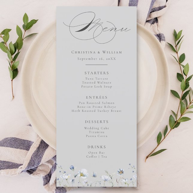 Menu Casamento Elegante de Inverno Selvagens de cinza (Criador carregado)