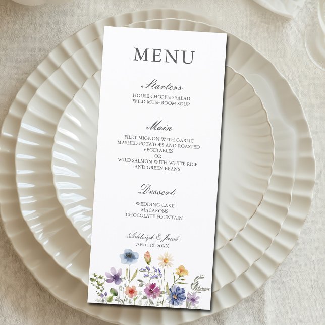 Menu Casamento Elegante de Jantar de Primavera com Flor (Criador carregado)