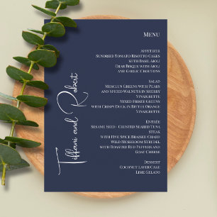Menu Casamento Elegante de Marinho Minimalista Azul Gra