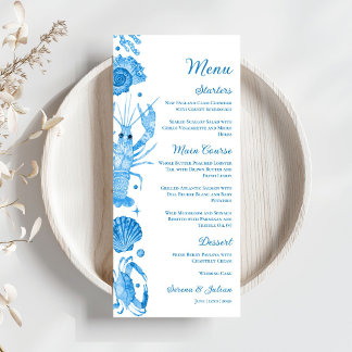 Menu Casamento Elegante de Marisco Costeiro com Aquarel
