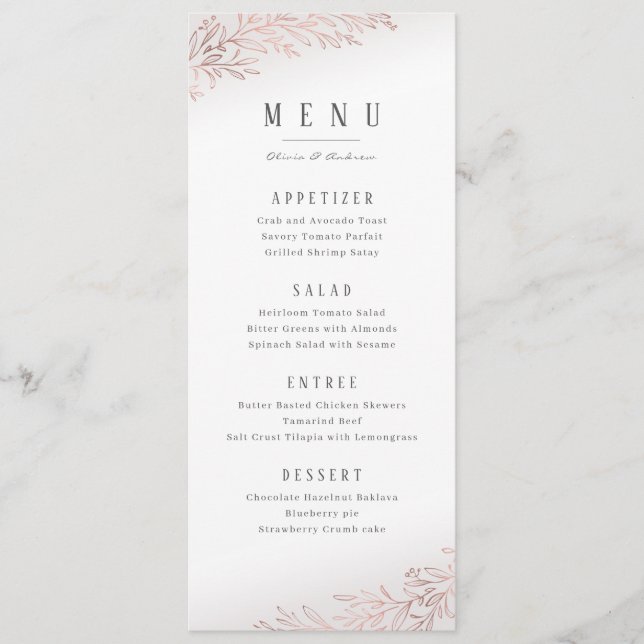 Menu Casamento elegante de ouro rosa dourado faux (Frente)