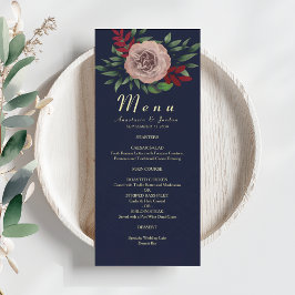 Menu Casamento Elegante de Outono Floral Azul Marinho B