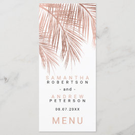 Menu Casamento elegante de palmeira rosa de ouro modern