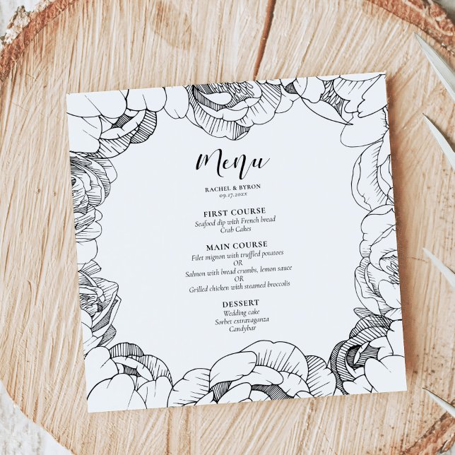Menu Casamento elegante de peões negros e brancos (Criador carregado)