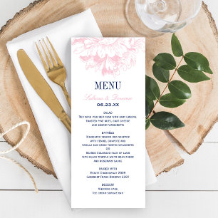Menu Casamento Elegante de Peônia Floral Rosa e Azul-Ma