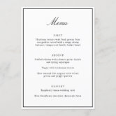 Menu Bordas elegantes casamento minimalista preto e bra