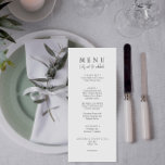 Menu Casamento Elegante de Vamos Preto e Branco no Scri<br><div class="desc">Um moderno e elegante menu de janto preto e branco de casamento chinês minimalista. Que apresenta modelo design de chic de fundo branco sólido e tipografia negra. E o vamos comem palavras no elegante roteiro de caligrafia preto. Pegue-o e faça seu menu de casamento chique e elegante.</div>