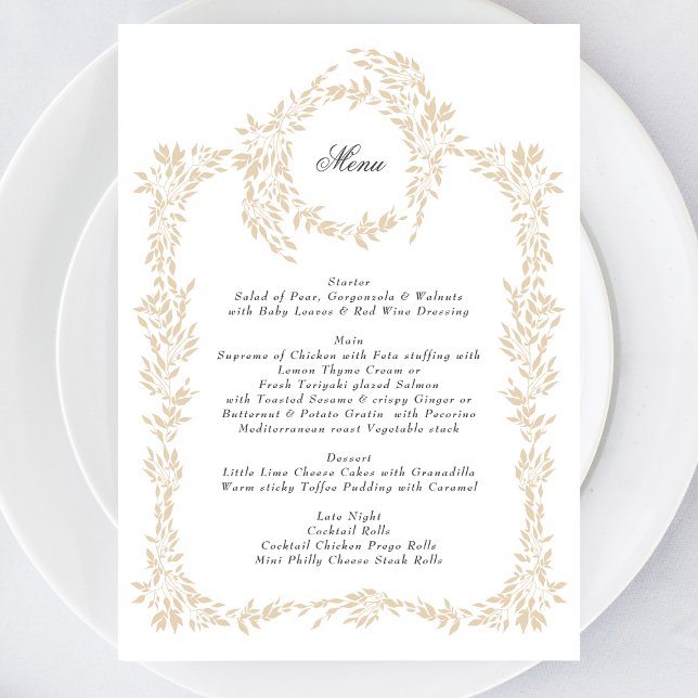 Menu Casamento Elegante do Monograma Blush Crest tradic (Criador carregado)