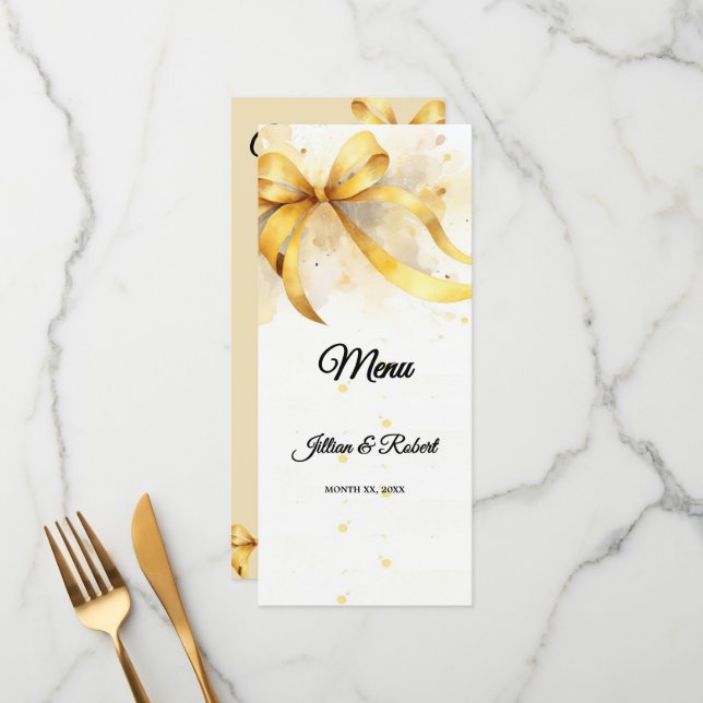 Menu Casamento Elegante Dourado (Frente/Verso In Situ)