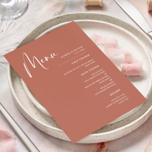 Menu Casamento elegante e moderno de argila vermelha