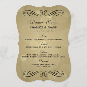 Menu Casamento Elegante em Champagne, Dourado e Preto