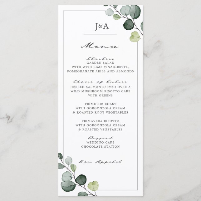 Menu Casamento Elegante Eucalyptus Greenery (Frente)