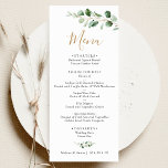 Menu Casamento Elegante Eucalyptus Greenery<br><div class="desc">Projetado para coordenar com a nossa coleção de casamento Moody Greenery,  este Menu personalizável apresenta a folhagem verde de cor d'água do eucalipto realçada com uma estrutura geométrica dourada no verso. Para fazer alterações avançadas,  vá para a opção "Clique para personalizar mais" em Personalizar este modelo.</div>