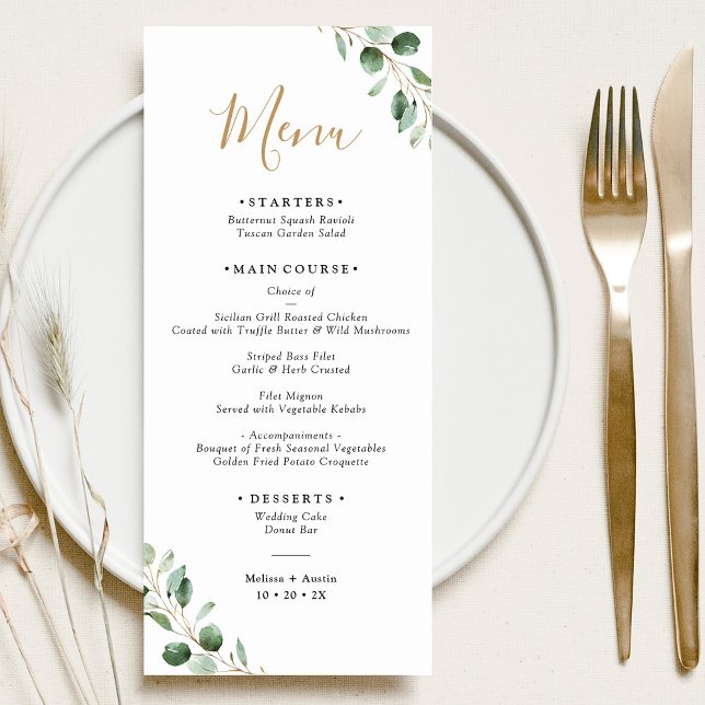 Menu Casamento Elegante Eucalyptus Simple Greenery (Criador carregado)