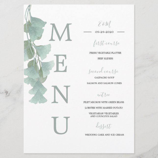 Menu Casamento Elegante Eucalyptus Summer (Frente)