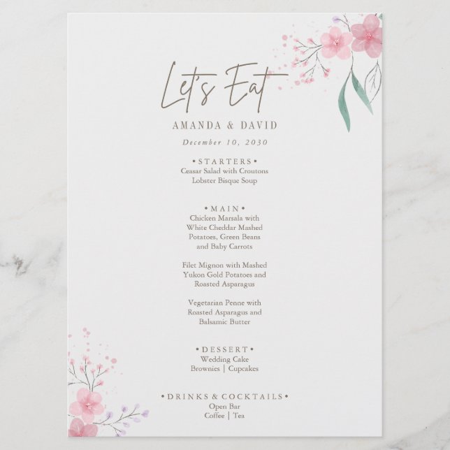 Menu Casamento Elegante Flor Simples (Frente)