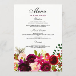 Menu Casamento Elegante Floral das Flores de Borgonha