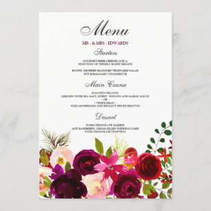 Menu Casamento Elegante Floral das Flores de Borgonha