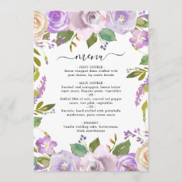 Menu Casamento Elegante Floral de Lilac Watercolor