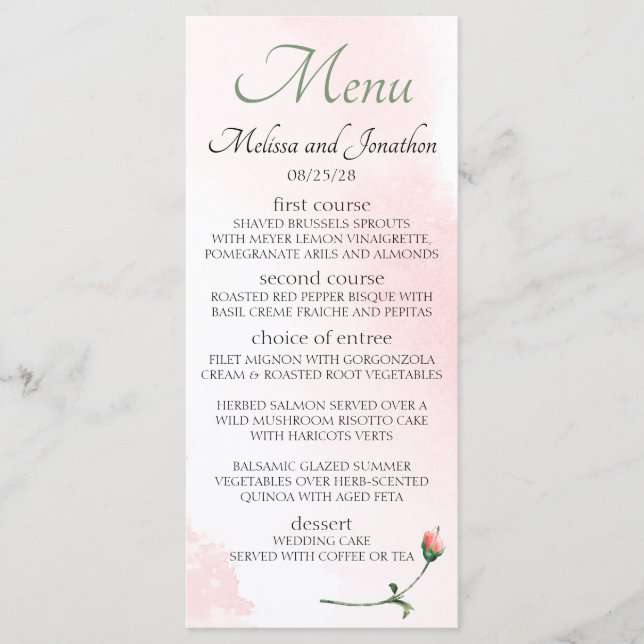 Menu Casamento Elegante Floral de Rosa Rosa Rosa-Rosa-R (Frente)